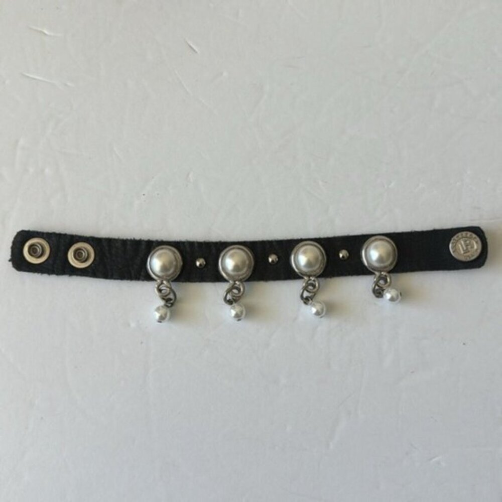 LEATHERROCK Bracelet LR Leather Genuine Leather W Faux Pearl Embellishment Black - Picture 13 of 16